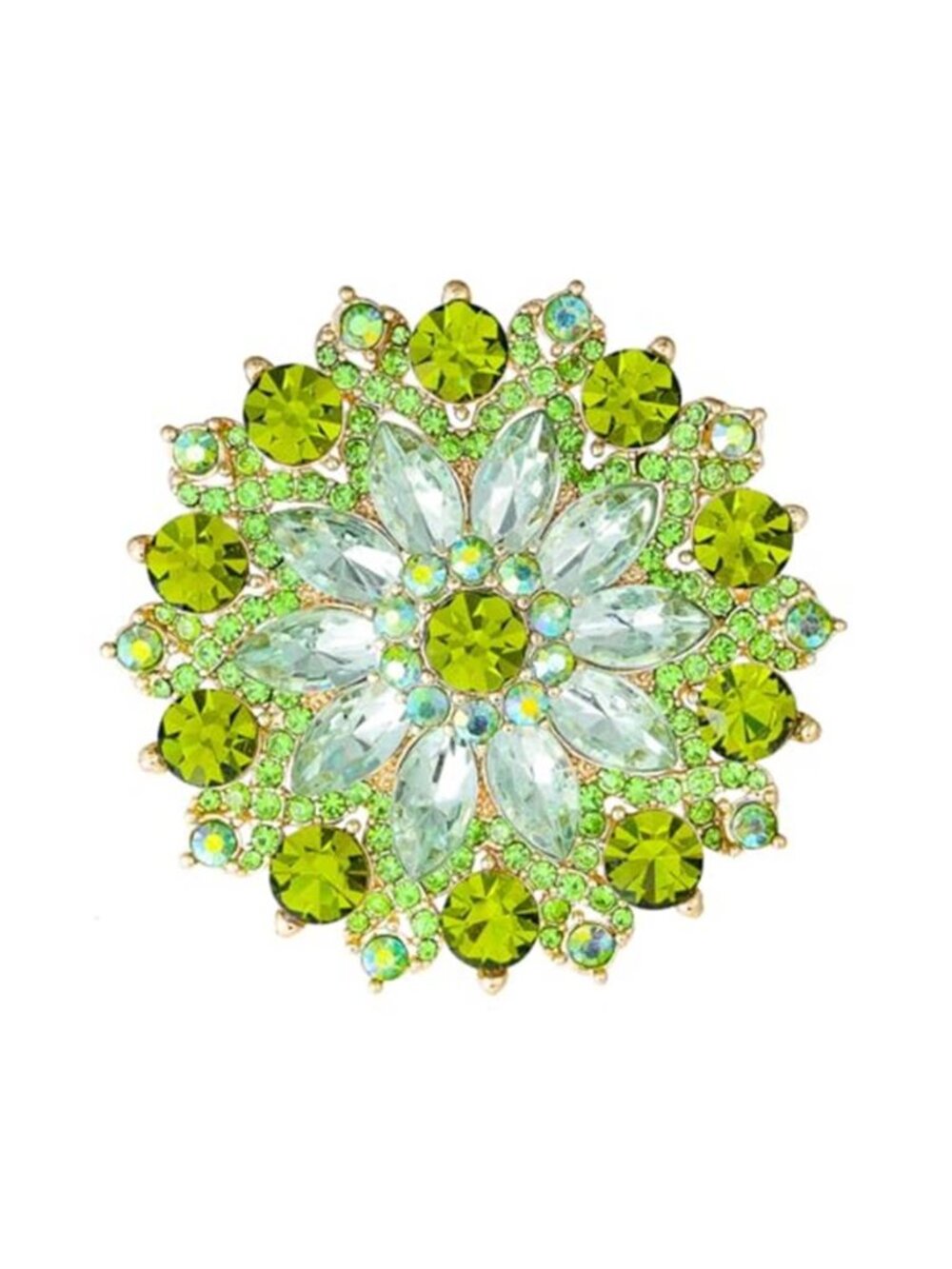 Rhinestone Flower Brooch Sunflower Brooch Pins Vintage Green Crystal
